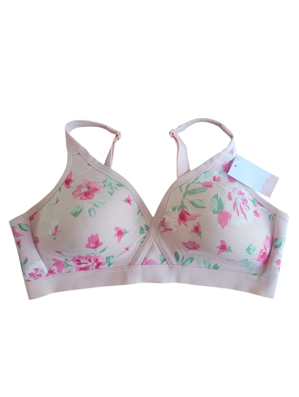Cacique Cotton Collection Bra 40D NWT Wireless Lightly Lined Floral Pink Soft - Picture 3 of 9